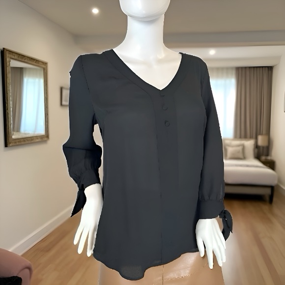 Fortune + Ivy Tops - "Fortune & Ivy" Women's Black Top Blouse in size Medium Tie Sleeves